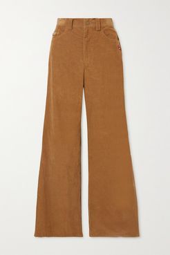 The Flared Jean Appliquéd Cotton-corduroy Pants - Brown