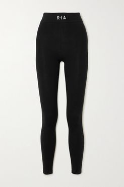 Sibille Embroidered Stretch-cotton Jersey Leggings - Black