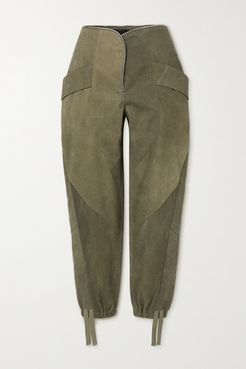 Zelie Paneled Canvas Tapered Pants - Army green