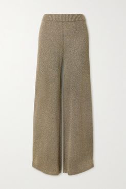 Daisy Metallic Stretch-knit Wide-leg Pants - Army green