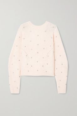 Open-back Crystal-embellished Ribbed-knit Sweater - Ivory