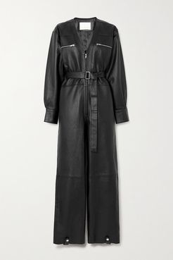 Suzanne Belted Leather Jumpsuit - Black