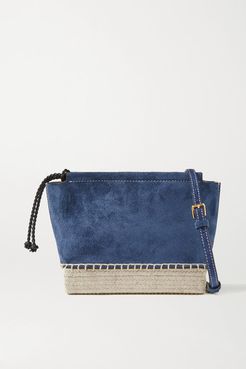 Espadrille Mini Jute-trimmed Suede Shoulder Bag - Storm blue