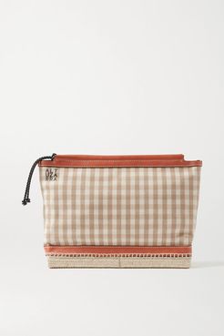 Espadrille Leather And Jute-trimmed Gingham Twill Clutch - Beige