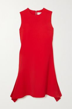 Asymmetric Draped Crepe Dress - Red