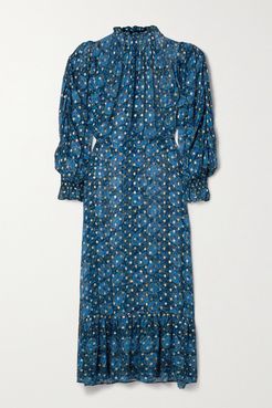 Pintucked Floral-print Fil Coupé Georgette Maxi Dress - Blue