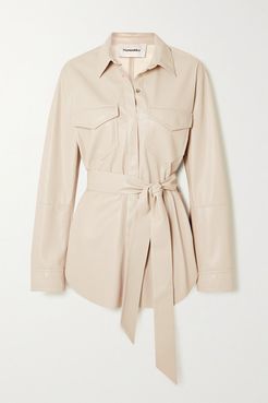 Artha Belted Vegan Leather Shirt - Ivory