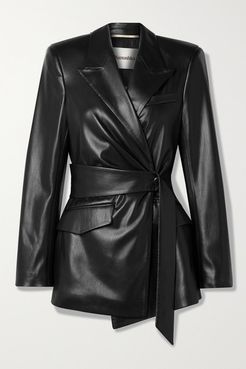 Bea Belted Vegan Stretch-leather Blazer - Black