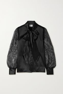 Camberlyn Pussy-bow Silk-charmeuse And Lace Blouse - Black