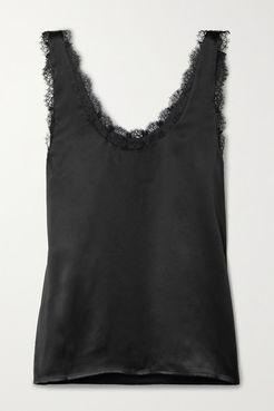 Britney Lace-trimmed Silk-charmeuse Tank - Black