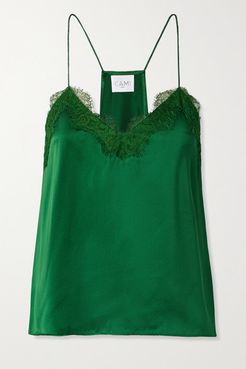 Lace-trimmed Silk-charmeuse Camisole - Dark green