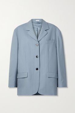 Oversized Pinstriped Wool Blazer - Blue