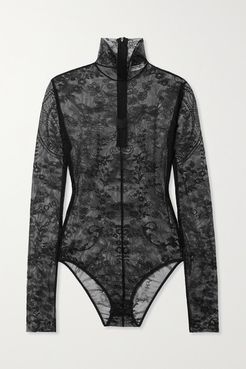 Stretch-lace Turtleneck Bodysuit - Black