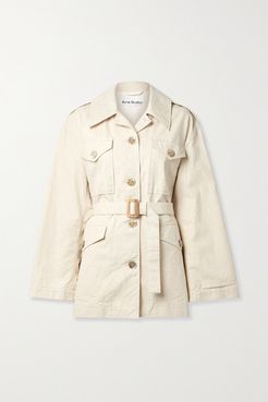 Belted Cotton And Linen-blend Canvas Jacket - Cream
