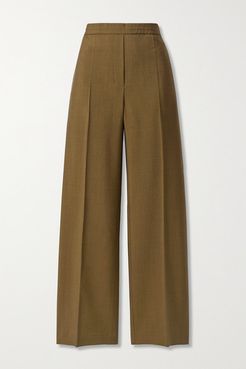 Wool And Mohair-blend Straight-leg Pants - Brown