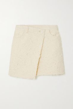 Asymmetric Wrap-effect Bouclé-tweed Mini Skirt - Cream