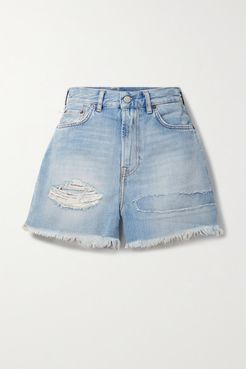 Distressed Denim Shorts - Light blue