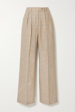 Pleated Checked Cotton-blend Pants - Sand