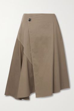 Net Sustain Asymmetric Organic Cotton-blend Twill Wrap Skirt - Light brown