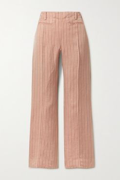 Pinstriped Linen-blend Twill Bootcut Pants - Antique rose