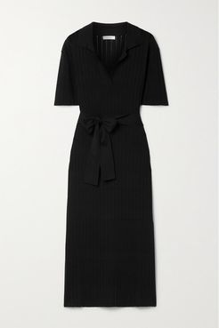 Net Sustain Paulina Ribbed Cotton And Mulberry Silk-blend Midi Shirt Dress - Black