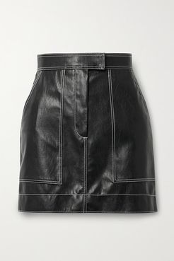 Topstitched Faux Leather Mini Skirt - Black