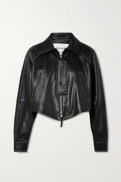 Shoreditch Cropped Textured-leather Biker Jacket - Black