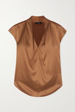 Silk-blend Satin Top - Brown
