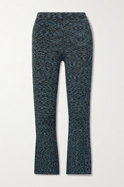Cropped Space-dyed Ribbed-knit Flared Pants - Blue