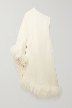 Ubud One-shoulder Feather-trimmed Crepe Maxi Dress - Ivory