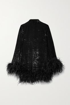 Gina Feather-trimmed Metallic Devoré-chiffon Mini Dress - Black