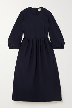 &Daughter - Net Sustain Rosalie Gathered Cotton-jacquard Midi Dress - Navy