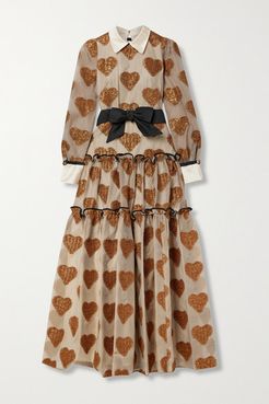 Christy Belted Satin-trimmed Fil Coupé Silk-organza Maxi Dress - Light brown