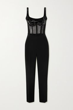 Patent-leather And Tulle-trimmed Cady Jumpsuit - Black