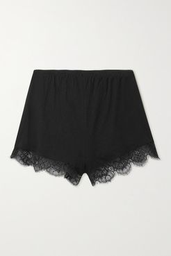 Net Sustain Mandy Lace-trimmed Organic Pima Cotton-jersey Shorts - Black