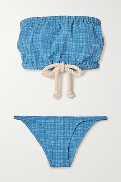 Net Sustain Victor Tie-detailed Seersucker Bandeau Bikini - Blue
