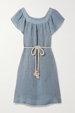 Net Sustain Muu Muu Belted Linen-blend Gauze Midi Dress - Blue
