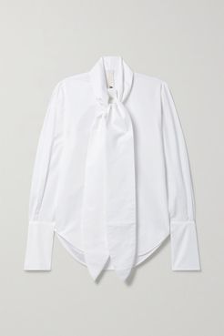 Chavi Tie-neck Cotton And Silk-blend Poplin Shirt - White