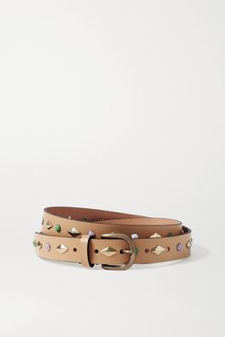 Zap Studded Leather Belt - Beige