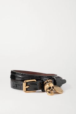 Gold-tone And Croc-effect Leather Wrap Bracelet - Black