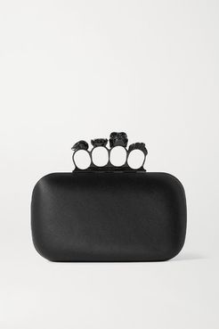 Four Ring Embellished Silk-satin Clutch - Black