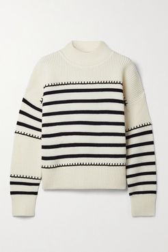 Cropped Striped Merino Wool Sweater - Cream