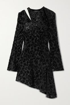 Ursinia Asymmetric Cutout Metallic Fil Coupé Chiffon Mini Dress - Black