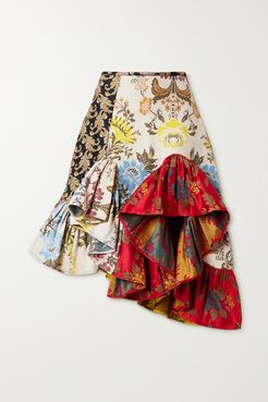 Net Sustain Rem'ade By Marques' Almeida Asymmetric Patchwork Brocade Skirt - Red