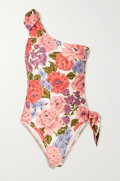 Poppy One-shoulder Cutout Floral-print Swimsuit - Pink