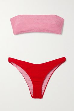 Poppy Two-tone Cotton-blend Terry Bandeau Bikini - Pink