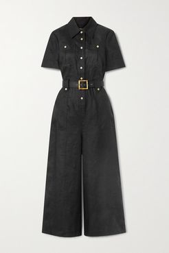 Poppy Belted Linen Jumpsuit - Black