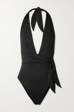 Lulu Belted Halterneck Swimsuit - Black