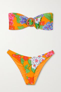 Riders Embellished Floral-print Bandeau Bikini - Orange