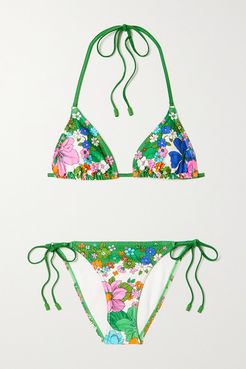 Riders Floral-print Triangle Halterneck Bikini - Green